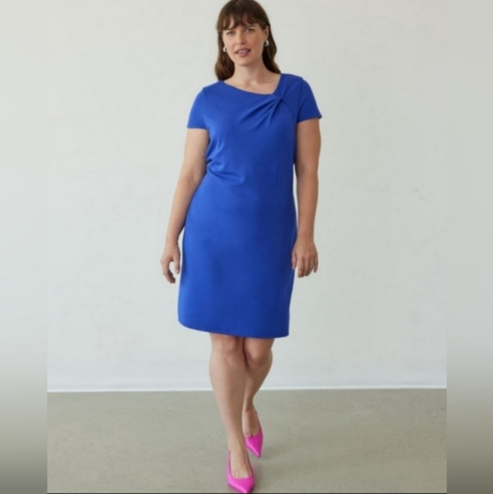 NWT Blue Short Shift Dress with Asymmetrical Neckline